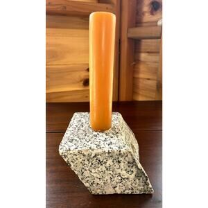 Brutalist Granite Candle Holder Raw Stone Block Asymmetrical Form